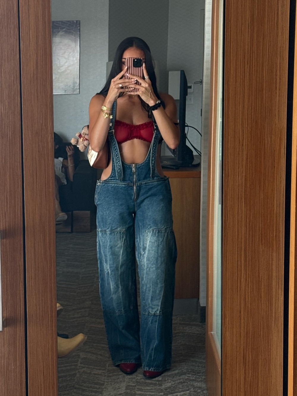 Revive Womenโs Blue Denim Wide-Leg Low rise Overalls